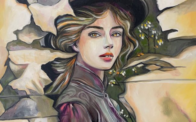 Belle au chapeau - Peinture à l’huile - 65x50